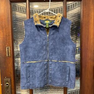 Blue Faux Suede Shearling Vest Western Outdoors Cabincore Scandigirl Gorpcore